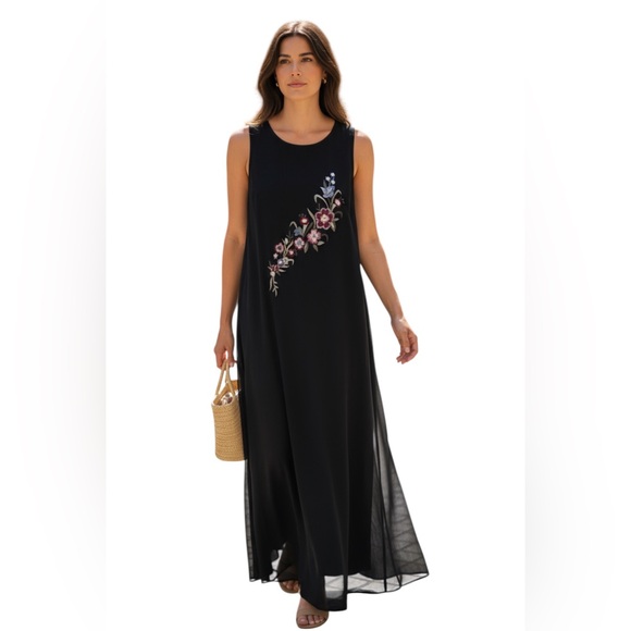 A.B.S Studio Dresses & Skirts - ABS Allen Studio Vintage Y2K Floral Layered Embroidered Dress L NWT Dark Fairy